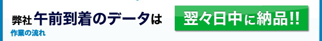 弊社午前中到着のデータは翌々日中に納品!